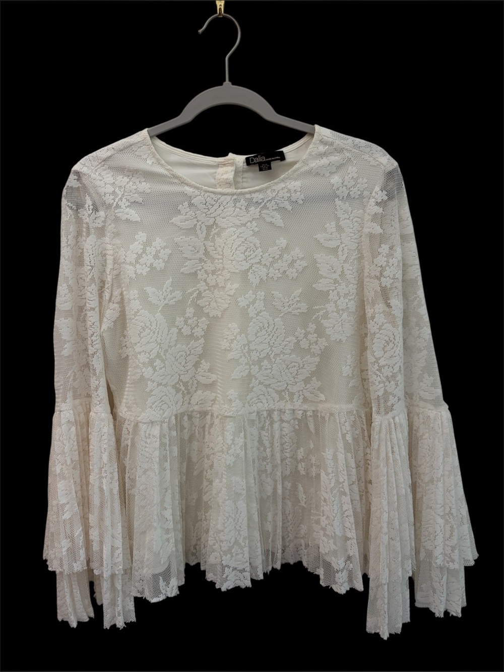Dalia Romantic Ivory Floral Lace Brocade Peplum Blouse Size Medium